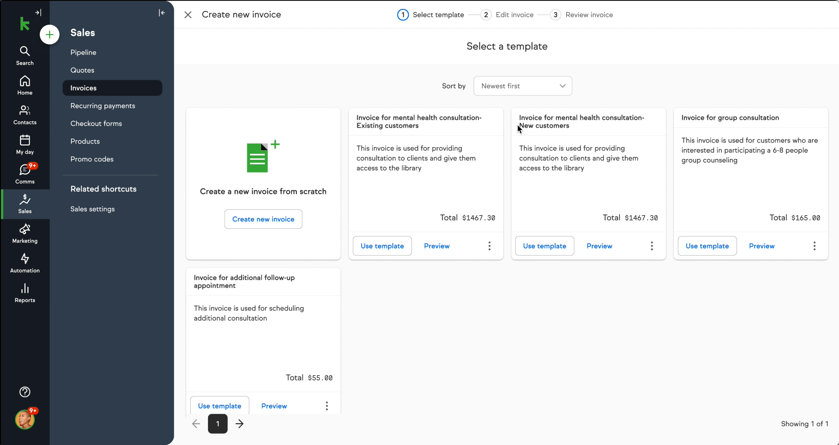 Clear template selection and intuitive workflow