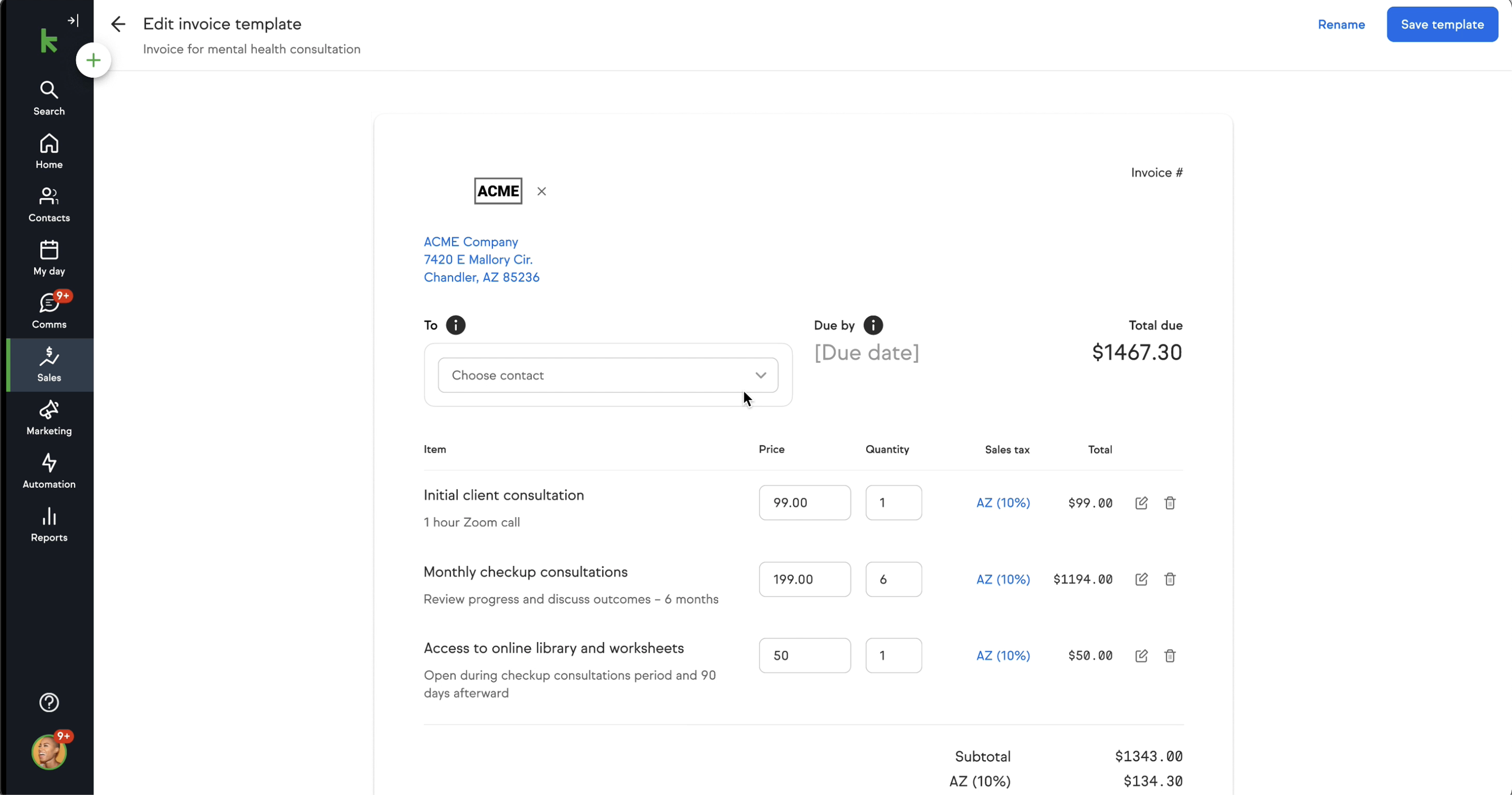 Streamlined invoice creation workflow
