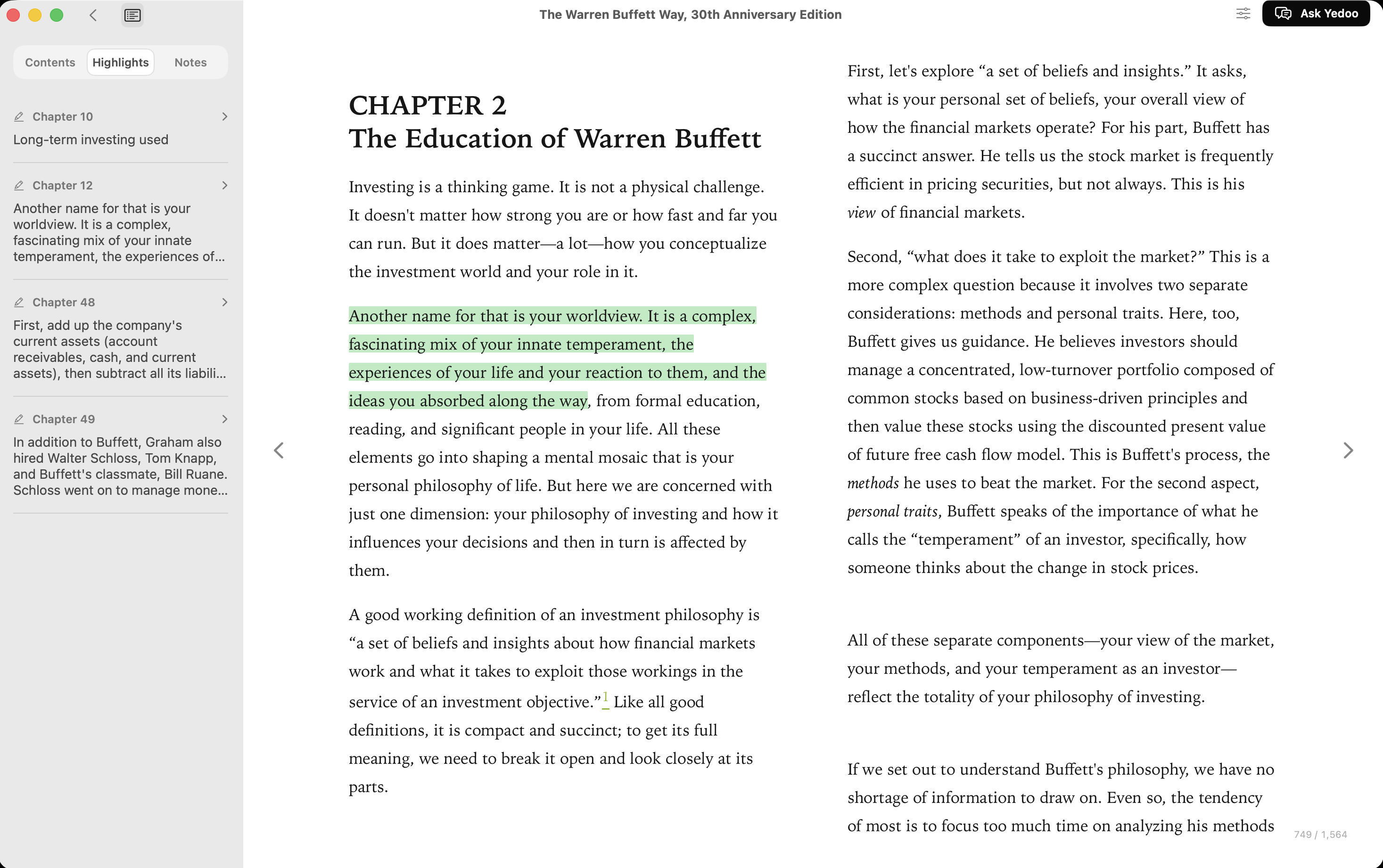 Yedoo reader with saved highlights